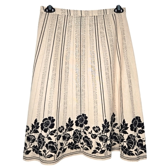 willi smith Vintage Style A-Line Linen Skirt Beige/Black Floral Size 8 NWOT - Picture 2 of 5